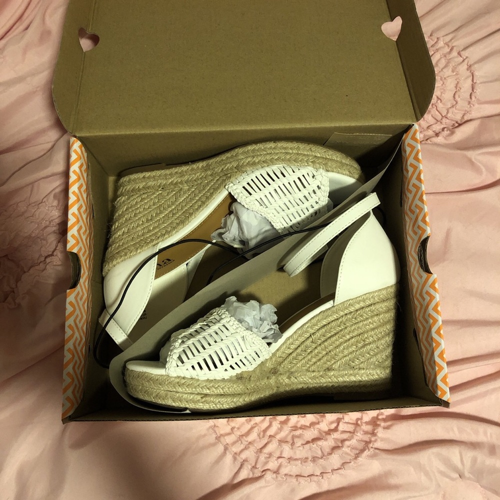White 3-inch Open-Toed Wedges, Never Worn with Box